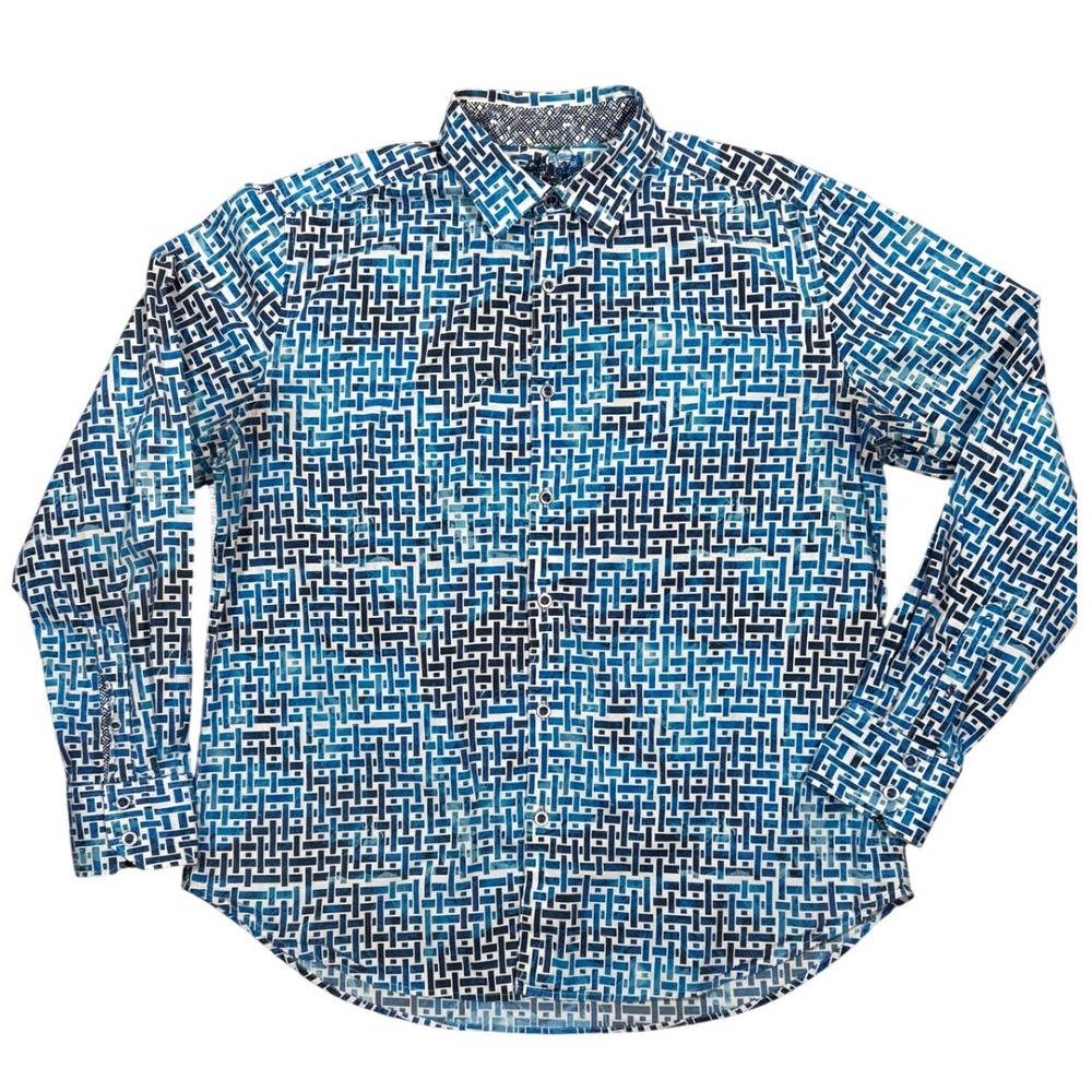 Robert Graham Mens Weasill Shirt Sz XL Blue Long Sleeve Button Down Collar Logo